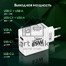 Сетевое зарядное устройство Digma Pro DPW6B 65W 3.25A (PD+QC) 2хUSB-C/USB-A универсальное белый (DPW6B5GX12WH)