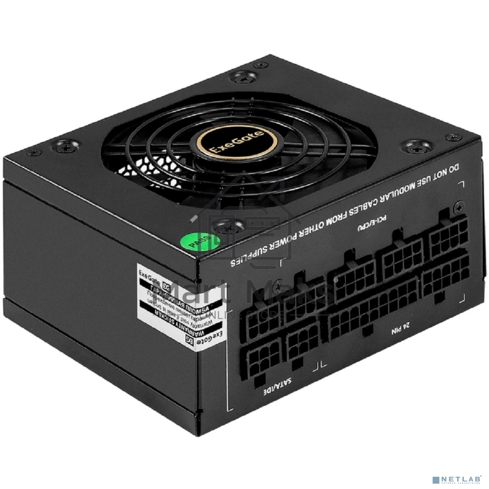 Блок питания 650W ExeGate M650 GOLD (SFX, APFC, КПД 90% (80 PLUS GOLD), 9см fan, 24pin, (4+4)pin, 2xPCI-E, 6xSATA, 3xIDE, 1xFDD, Full Cable Management, black, ATX adapter, Retail box)