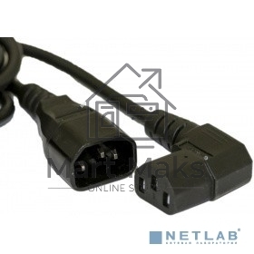 Кабель питания Hyperline PWC-IEC13A-IEC14-1.8-BK монитор-компьютер IEC 320 C13 (угловая) - IEC 320 C14 (3x0.75), 10A, прямая вилка, 1.8м, черный