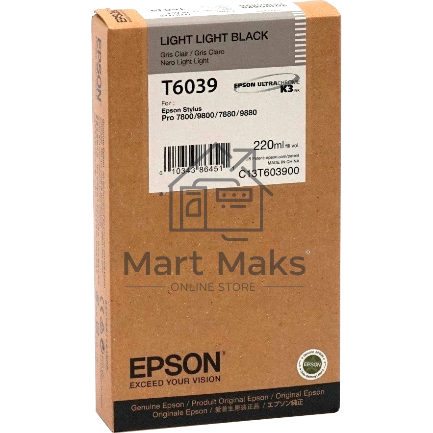 Картридж струйный Epson C13T603900 светло-серый для Epson Sty Pro 7800/9800/7880/9880 (220мл)