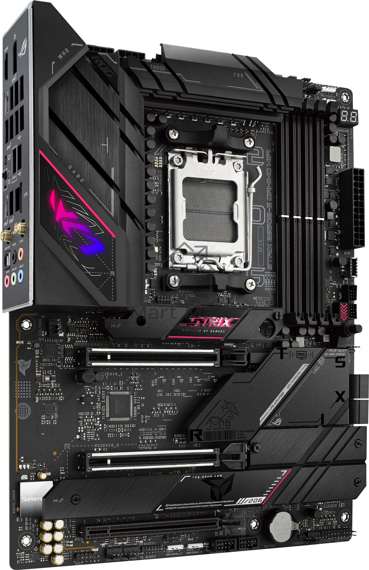 Материнская плата ASUS ROG STRIX B650E-E GAMING WIFI, AM5, AMD B650, 4xDDR5, 4xSATA, 4xM.2, 1xPCI-E 4.0 x4, 1xPCI-E 5.0 x8, 1xPCI-E 5.0 x16, 1xDP, 1xHDMI, 1x 2.5Gb LAN, 4xUSB-A 3.2 Gen 2, 6xUSB-A 3.2 Gen 2, 1xUSB-C 3.2 Gen 2, 1xUSB-C 3.2 Gen 2x2, 5x3.5 мм