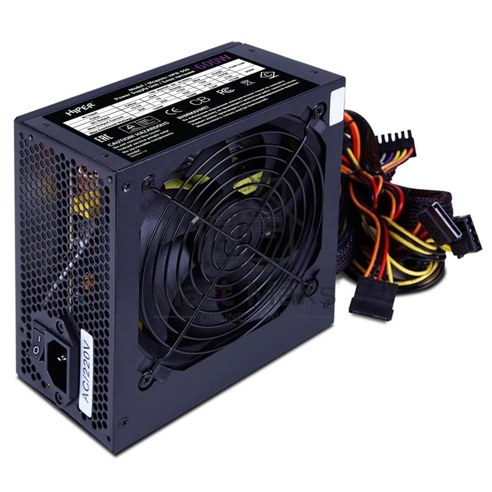Блок питания HIPER HPB-600 BOX, 600Вт, 80 PLUS Bronze, 140мм, черный