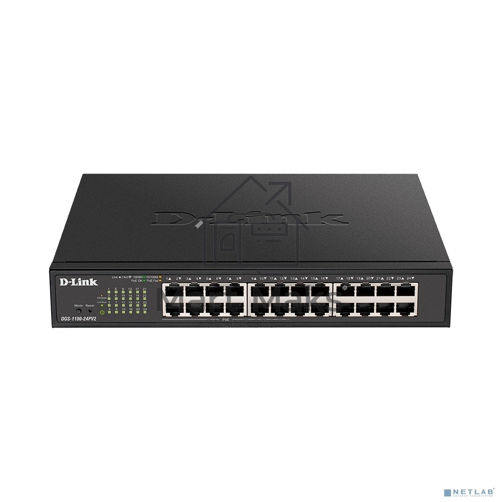 Настраиваемый L2 коммутатор D-Link DGS-1100-24PV2/A3A c 24 портами 10/100/1000Base-T (12 портов РоЕ 802.3af/at, PoE-бюджет 100 Вт)