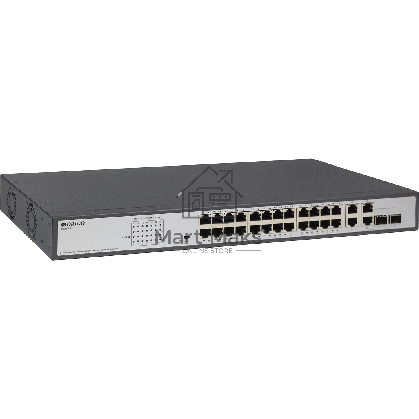 Неуправляемый PoE-коммутатор ORIGO Unmanaged Switch 26x1000Base-T (24x1000Base-T PoE), 2xCombo 1000Base-T/SFP, PoE Budget 370W, Long-range PoE up to 250m, 19