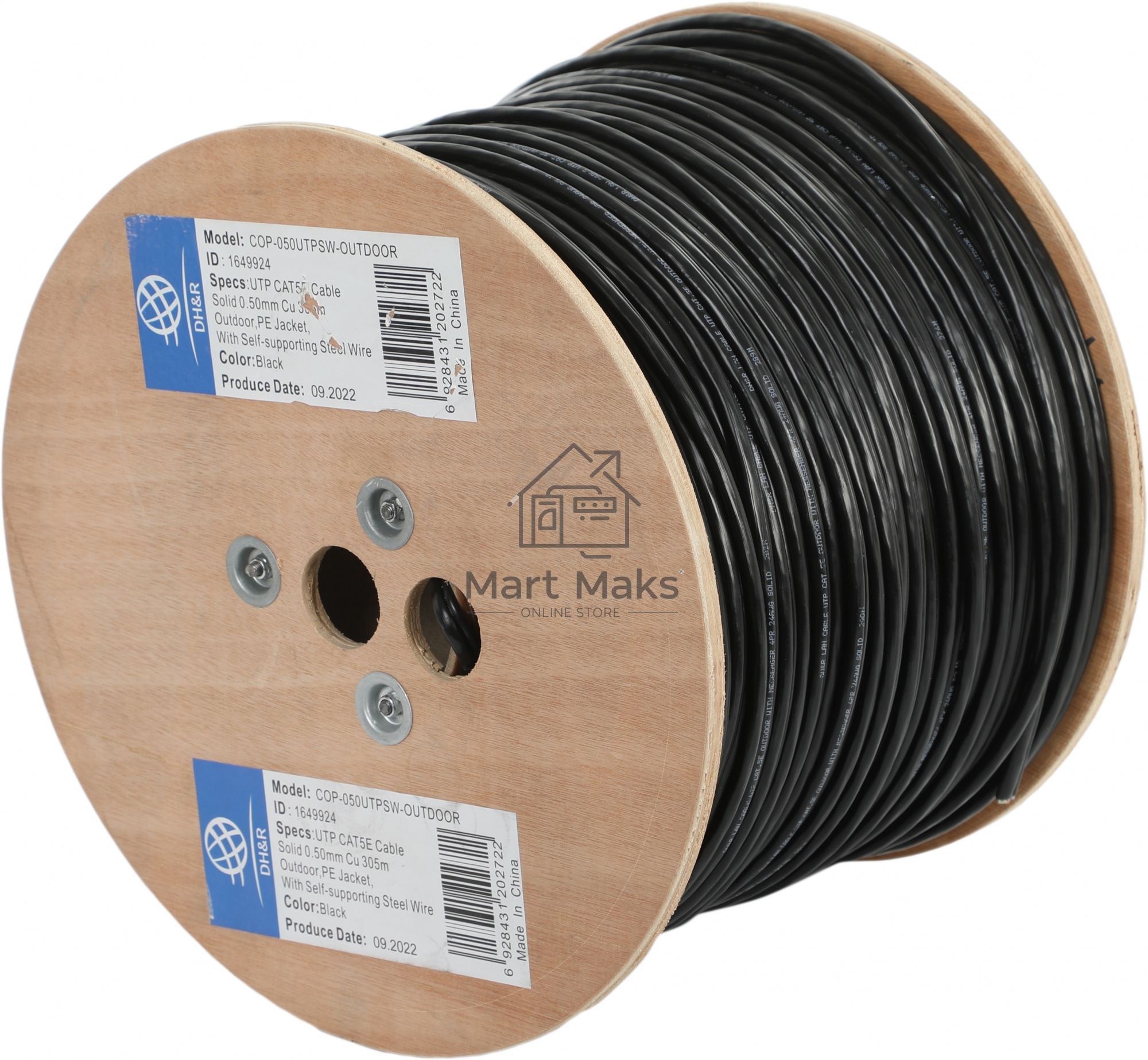 Кабель сетевой Ningbo UTP 4 пары cat5E solid 0.5мм Cu molded 305м серый outdoor стальной трос