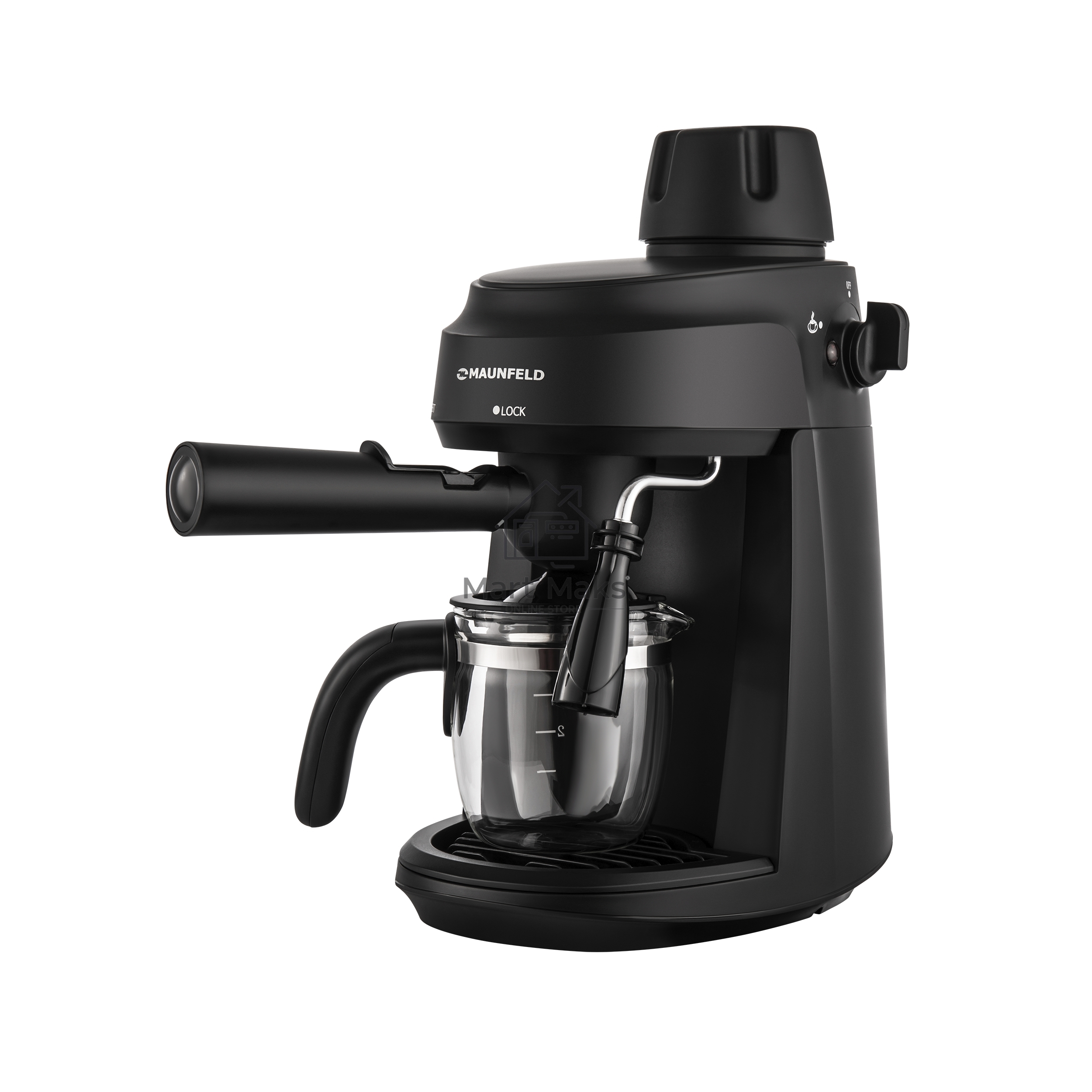 Кофемашина рожковая Maunfeld MF-733BK черный, исп. кофе - молотый, 0.24 л, 870 Вт, 4 бар.