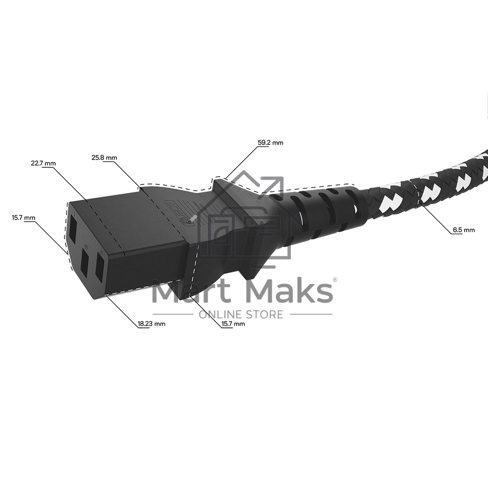 Кабель питания GCR 2.0m, евровилка угловая Schuko - С13, текстиль, черно-белый, 3*0,75мм