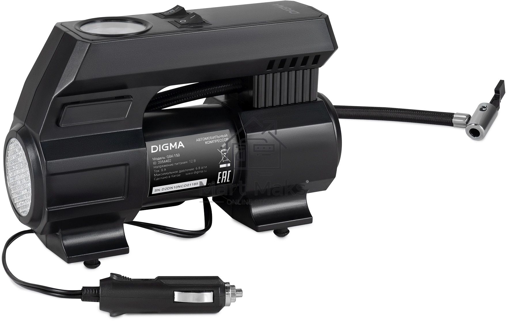 Автомобильный компрессор Digma QBK-150 шланг 0.6м