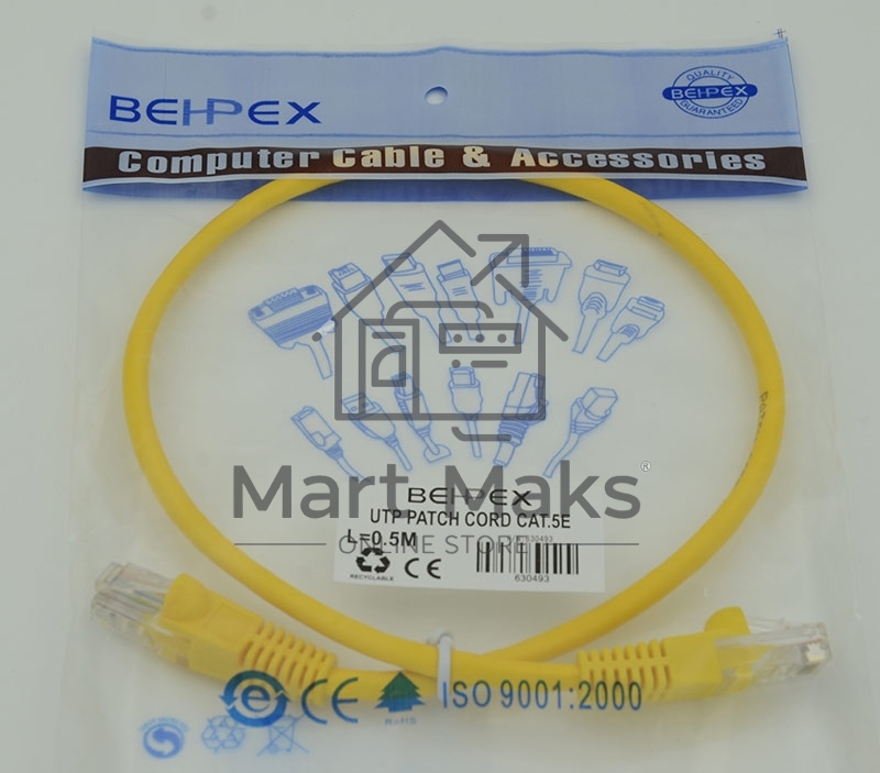 Патч-корд 5E Behpex 0.5m Yellow