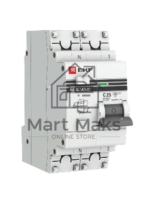 Выключатель автоматический дифференциального тока EKF DA32-25-30-pro АД-32 1P+N 25А/30мА (хар. C, AC, электронный, защита 270В) 4,5кА EKF PROxima