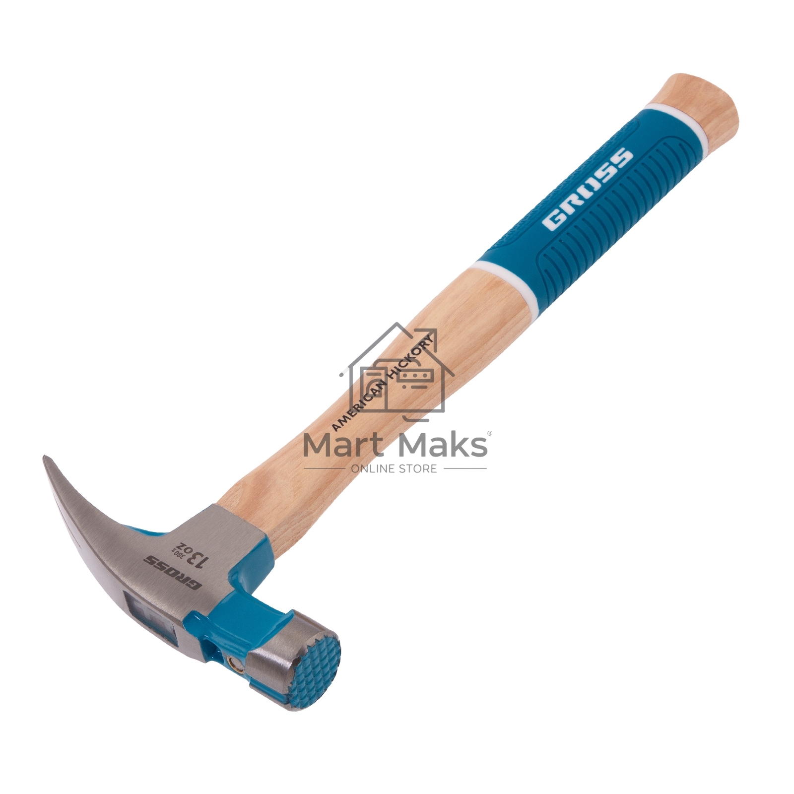 Молоток-гвоздодер, 380 г, угол 75, магнит, обрезиненная рукоятка AMERICAN HICKORY GROSS