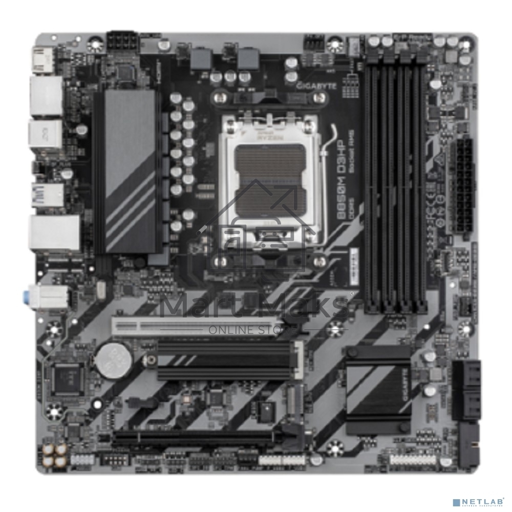 Материнская плата Gigabyte B850M D3HP, AM5, AMD B850, 4xDDR5, 4xSATA, 2xM.2, 1xPCIe 5.0 x16, 1xPCIe 3.0 x4, 1xHDMI, 2xDP, 1x 1Gb LAN, 3xUSB-A 3.2 Gen 1, 2xUSB-A 2.0, 1xUSB-C 3.2 Gen 1, 3x3.5 мм, 7.1, mATX
