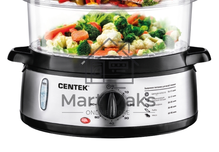 Пароварка Centek CT-1457 три корзины механическое управление мощность 800 Вт звуковой сигнал окончания работы чаша для риса в комплекте
