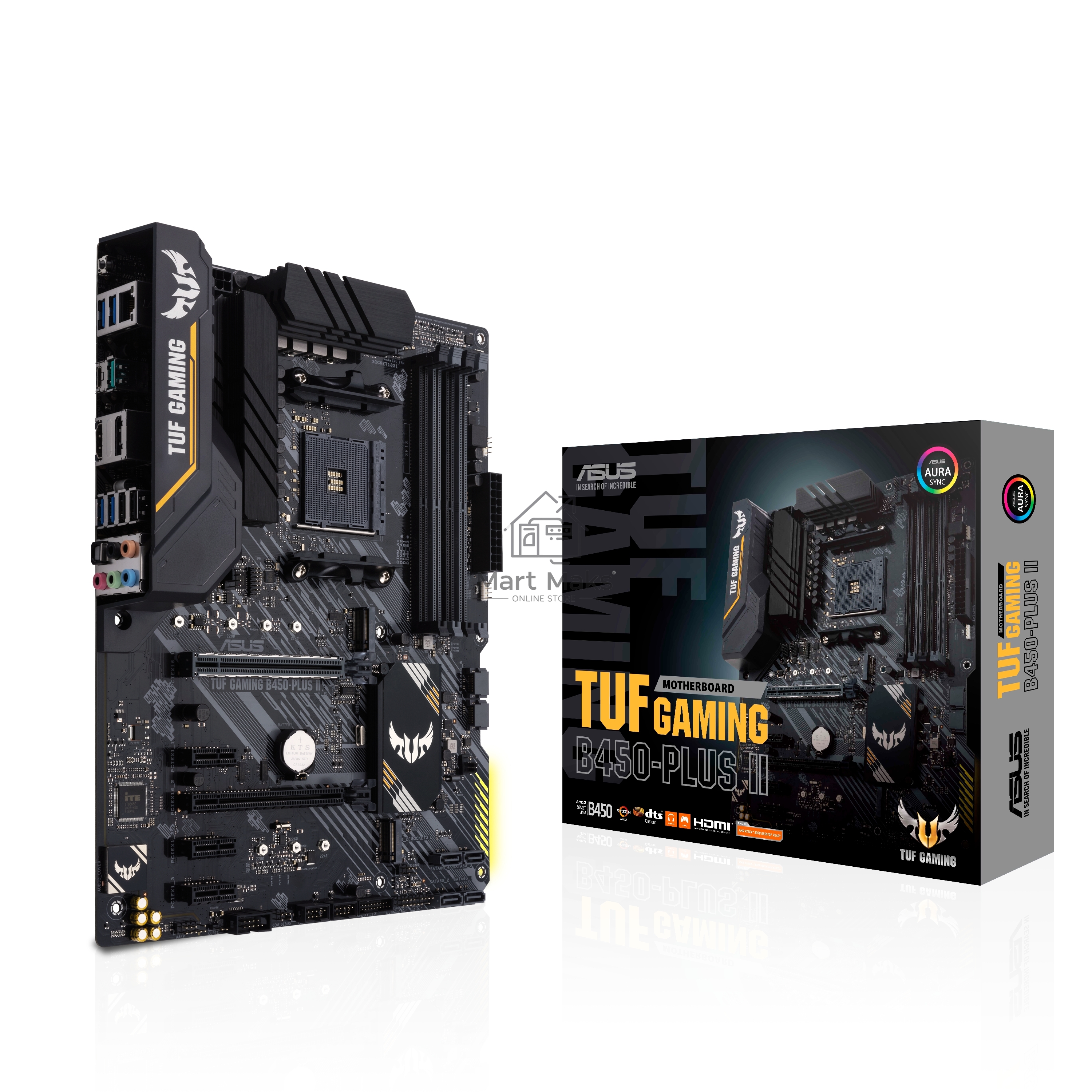 Материнская плата ASUS TUF GAMING B450-PLUS II, AM4, AMD B450, 4xDDR4, 6xSATA, 2xM.2, 1xPCI-E 3.0 x16, 1xPCI-E 2.0 x16, 3xPCI-E x1, 1xHDMI, 1xDP, 1x 1Gb LAN, 4xUSB 3.2 Gen 1, 1xUSB 3.2 Gen 2, 1xUSB-C 3.2 Gen 2, 5x3.5 мм, 7.1, ATX