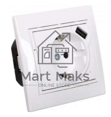 Розетка 1-м СП Мира 16А с з/к + USB разъем белый LEZARD 701-0202-181