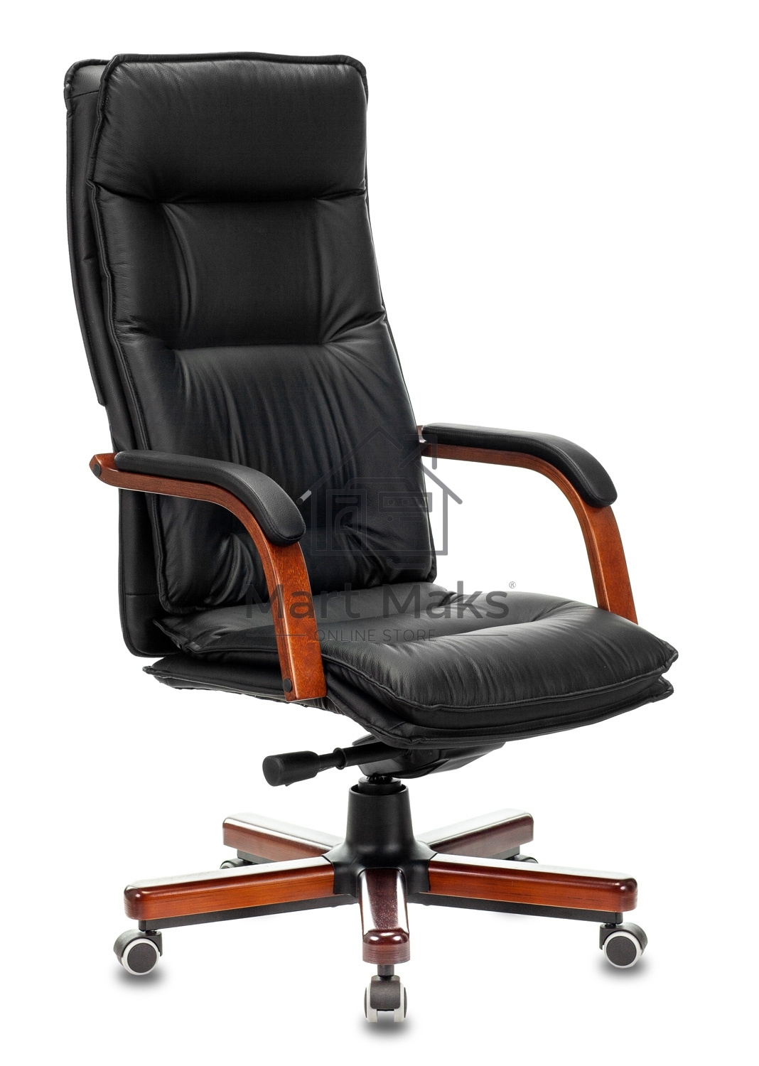 Кресло руководителя Бюрократ T-9927WALNUT/BLACK черный, кожа, крестовина дерево