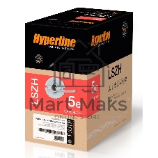 Кабель витая пара F/UTP Hyperline FUTP4-C5E-S24-IN-LSZH-GY-305 (FTP4-C5E-SOLID-LSZH-GY-305) (305 м), категория 5e, 4 пары (24 AWG), одножильный (solid), экран - фольга, LSZH, нг(С)-HF, –20°C – +75°C, серый - гарантия: 15 лет компонентная; 25 лет системная