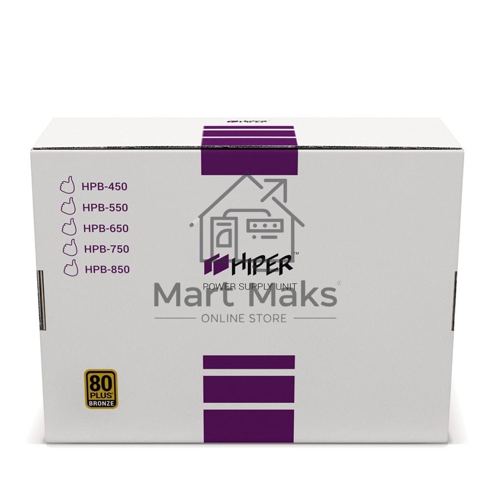 Блок питания HIPER HPB-600 BOX, 600Вт, 80 PLUS Bronze, 140мм, черный