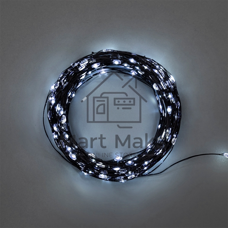 Гирлянда Роса с контроллером 20м, 200LED, IP20, 230В, зеленый провод, белое свечение 