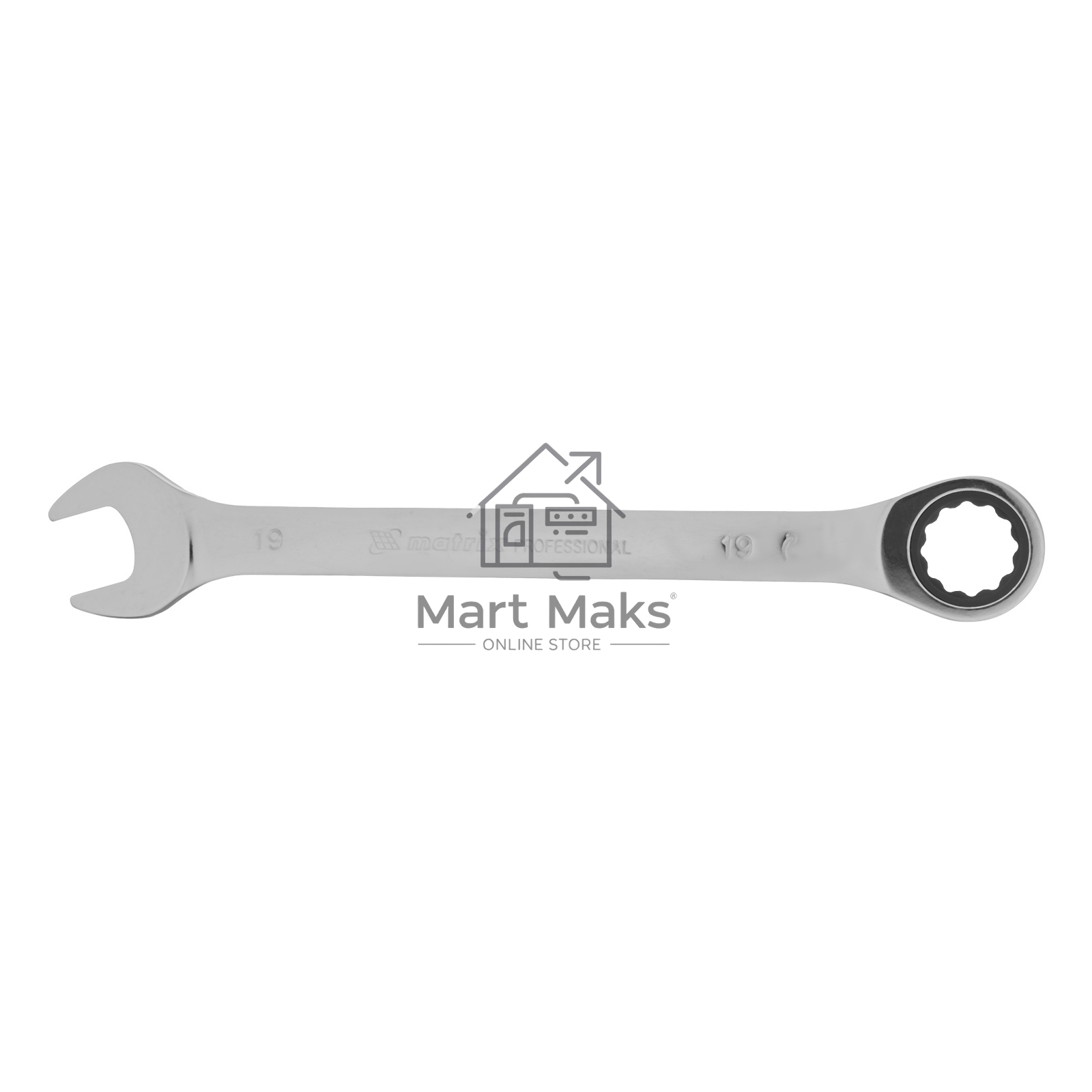 Ключ комбинированный MATRIX трещоточный, 19мм, CrV, зеркальный хром PROFESSIONAL 14812