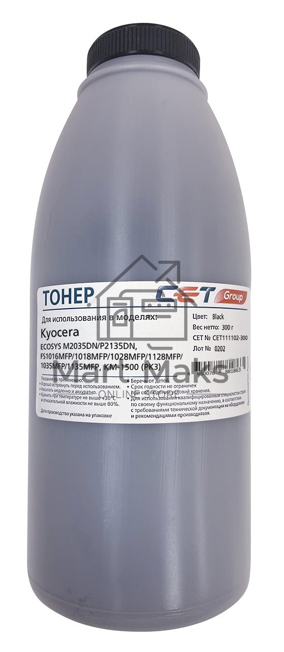 Тонер CET PK3 черный бутылка 300гр. для принтера Kyocera ecosys M2035DN/M2535DN/P2135DN, FS-1016MFP/1018MFP
