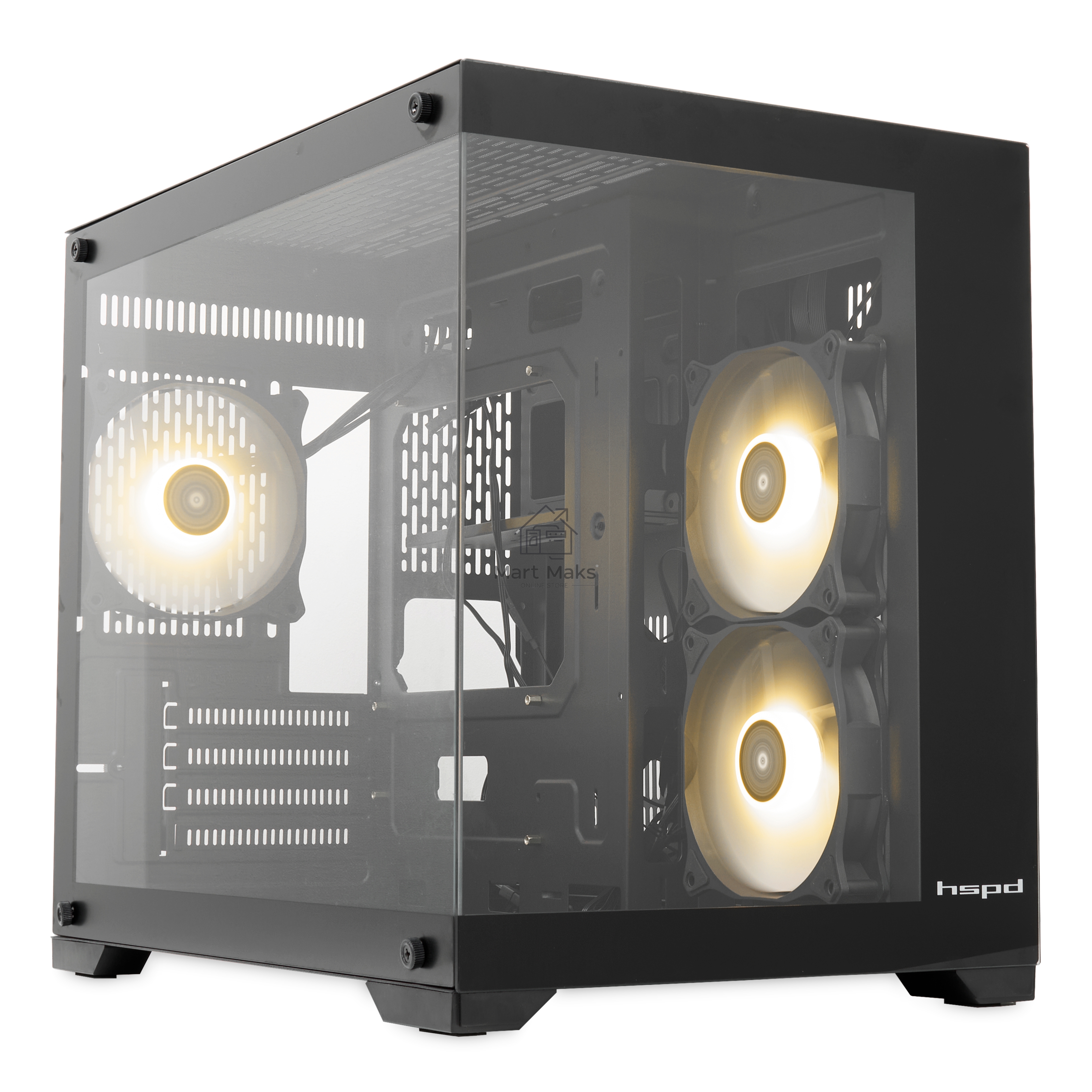 Компьютерный корпус  HSPD F330, Panoramic Mini-tower, черный, TG, 0.5 SPCC, 3x120mm ARGB mATX, mITX 160/400/200mm 1x2.5