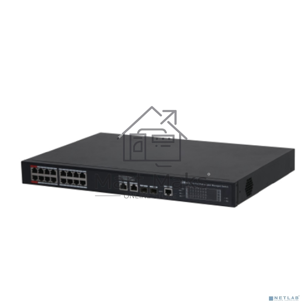 Коммутатор 20-портовый гигабитный управляемый с PoE DAHUA DH-S4220-16GT-240, уровень L2, 16xRJ45 1Gb PoE, 2xRJ45 1Gb, 2xSFP 1Gb, суммарно до 240Вт, коммутация 56 Гбит/с, MAC-таблица 8к, металл