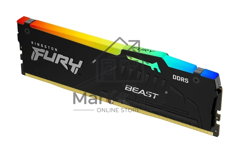 Оперативная память Kingston Fury Beast, DDR5, 16GB (1x16 GB), 6400 MHz, CL32, DIMM, RGB, радиатор, черный