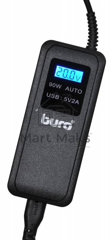 Блок питания Buro BUM-0065A90 автоматический 90W 12V-20V 11-connectors 5A 1xUSB 2.1A от бытовой электросети LСD индикатор