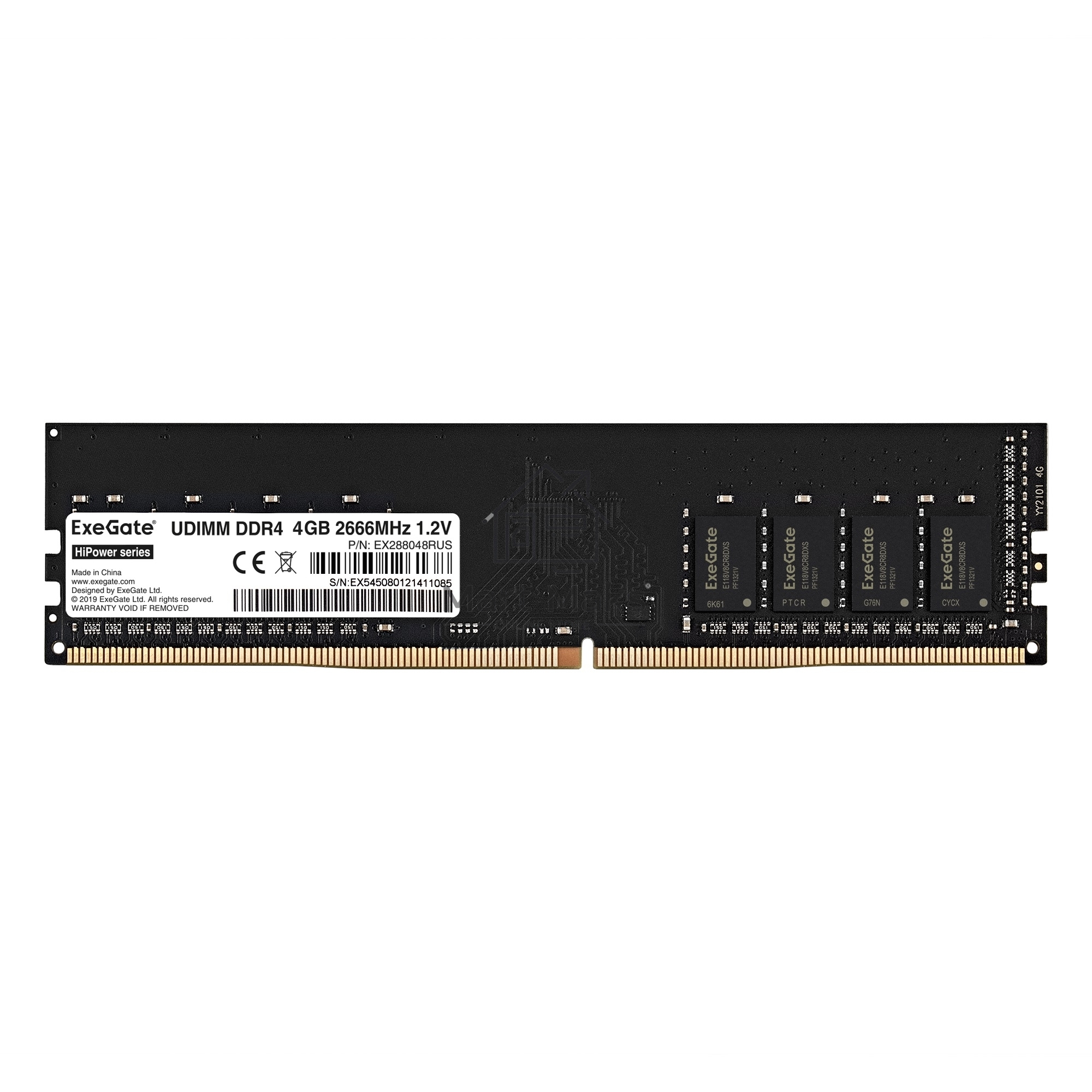 Оперативная память Exegate, DDR4, 4GB (1x4 GB), 2666 MHz, CL19, DIMM, OEM