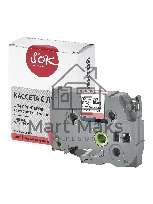 Кассета с лентой S'OK by Sakura Printing TZES441 для Brother, черный на красном, 18мм/8м, наклейка