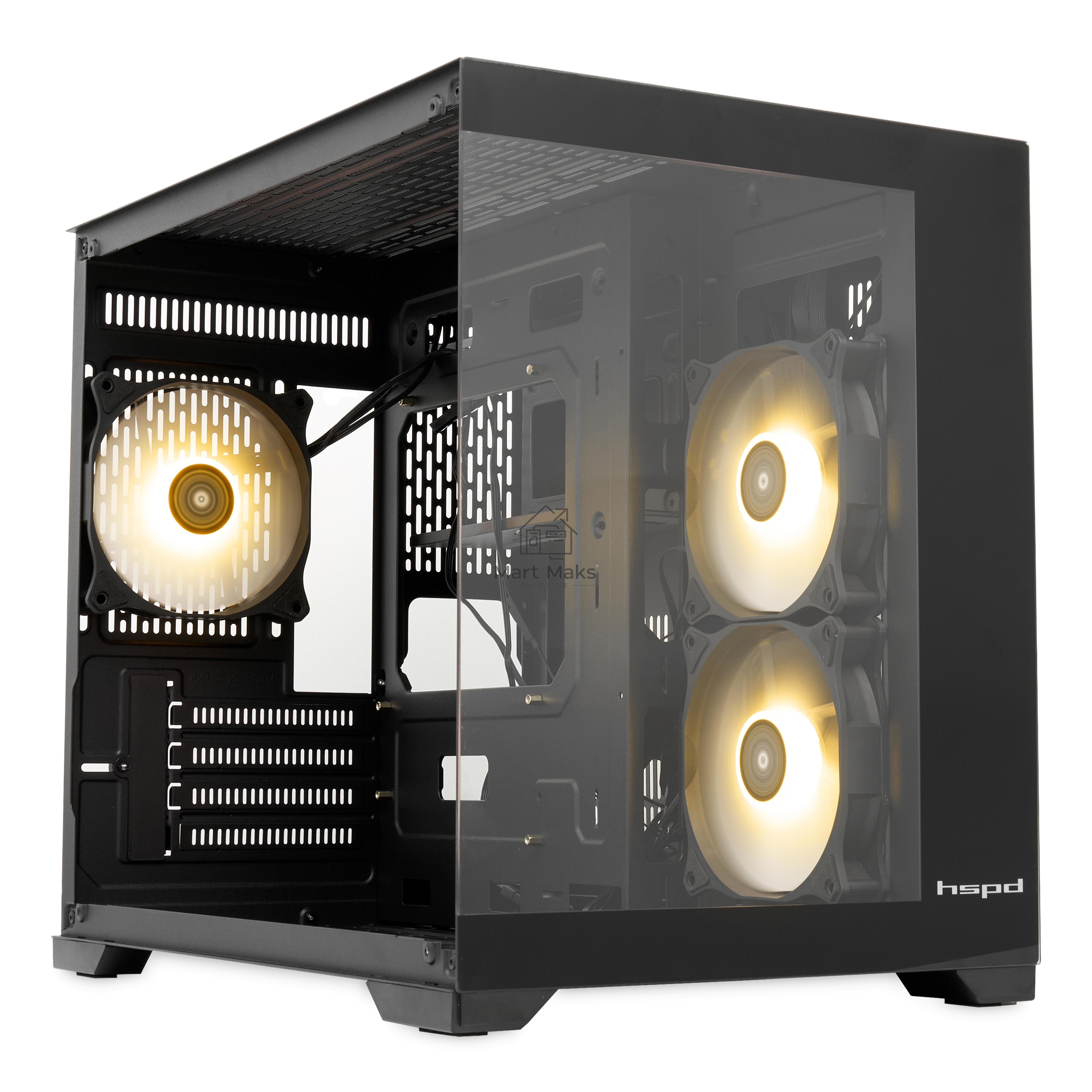 Компьютерный корпус  HSPD F330, Panoramic Mini-tower, черный, TG, 0.5 SPCC, 3x120mm ARGB mATX, mITX 160/400/200mm 1x2.5
