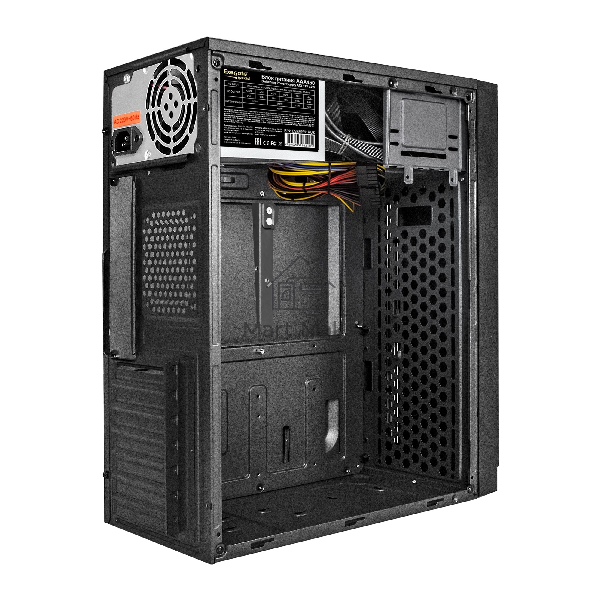 Компьютерный корпус Minitower ExeGate EX291147RUS BAA-105U2-01-AAA450 (mATX, БП AAA450 с вент. 8см, 2*USB+2*USB3.0, аудио, черный)