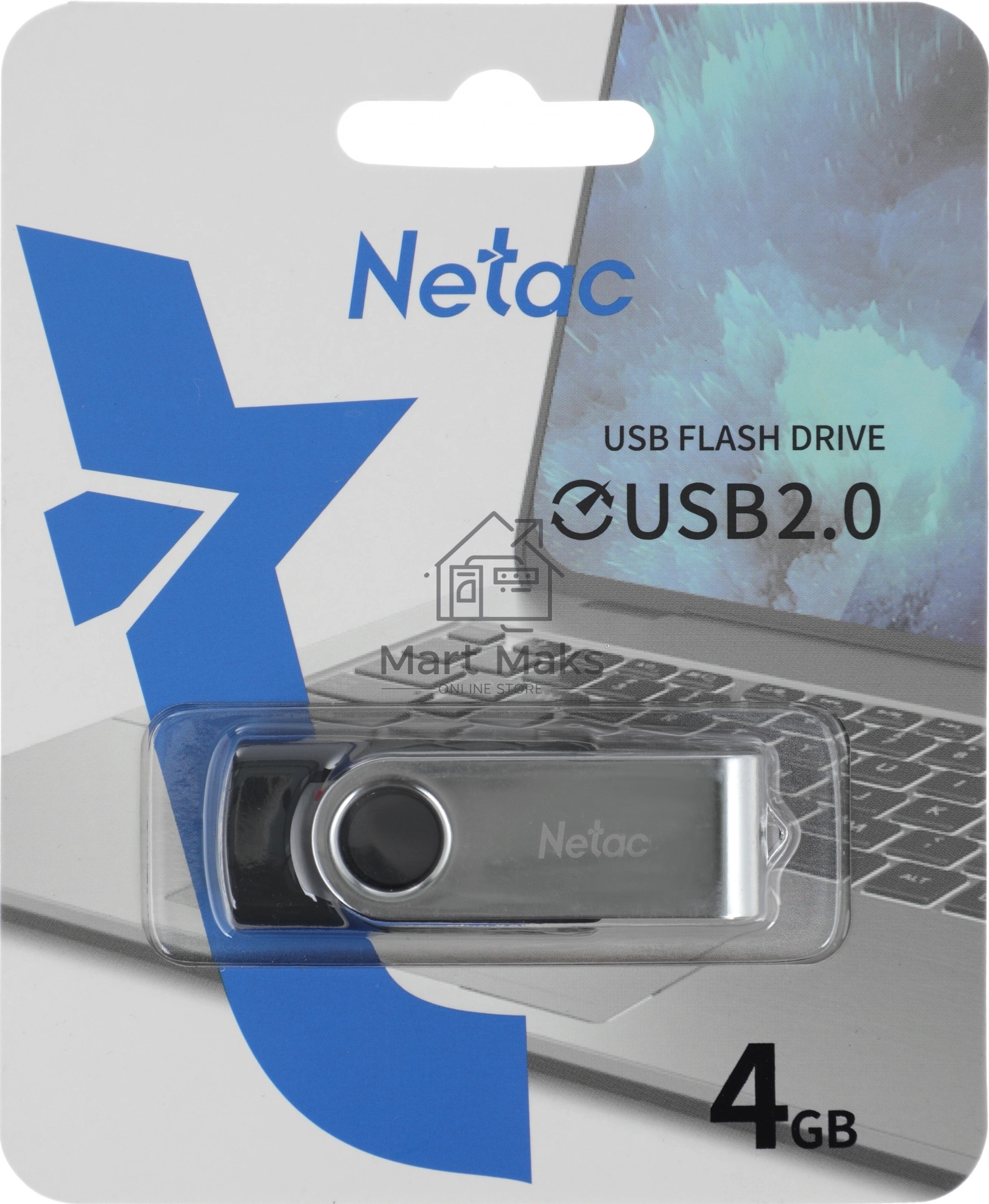 Флешка USB R/W Netac U505, 4ГБ, USB 2.0, черный/серебристый, NT03U505N-004G-20BK