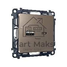 Комплект механизма розетки ALFA Темная бронза матовый 2USB A+C 20W (быстрая зарядка) QUANT (AP6410, VM177) MA641010