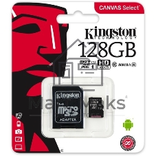 Флеш карта microSDHC 128Gb microSDXC Kingston SDCS2/128Gb Class10 UHS-I Canvas Select up to 100Mb/s с адапт.