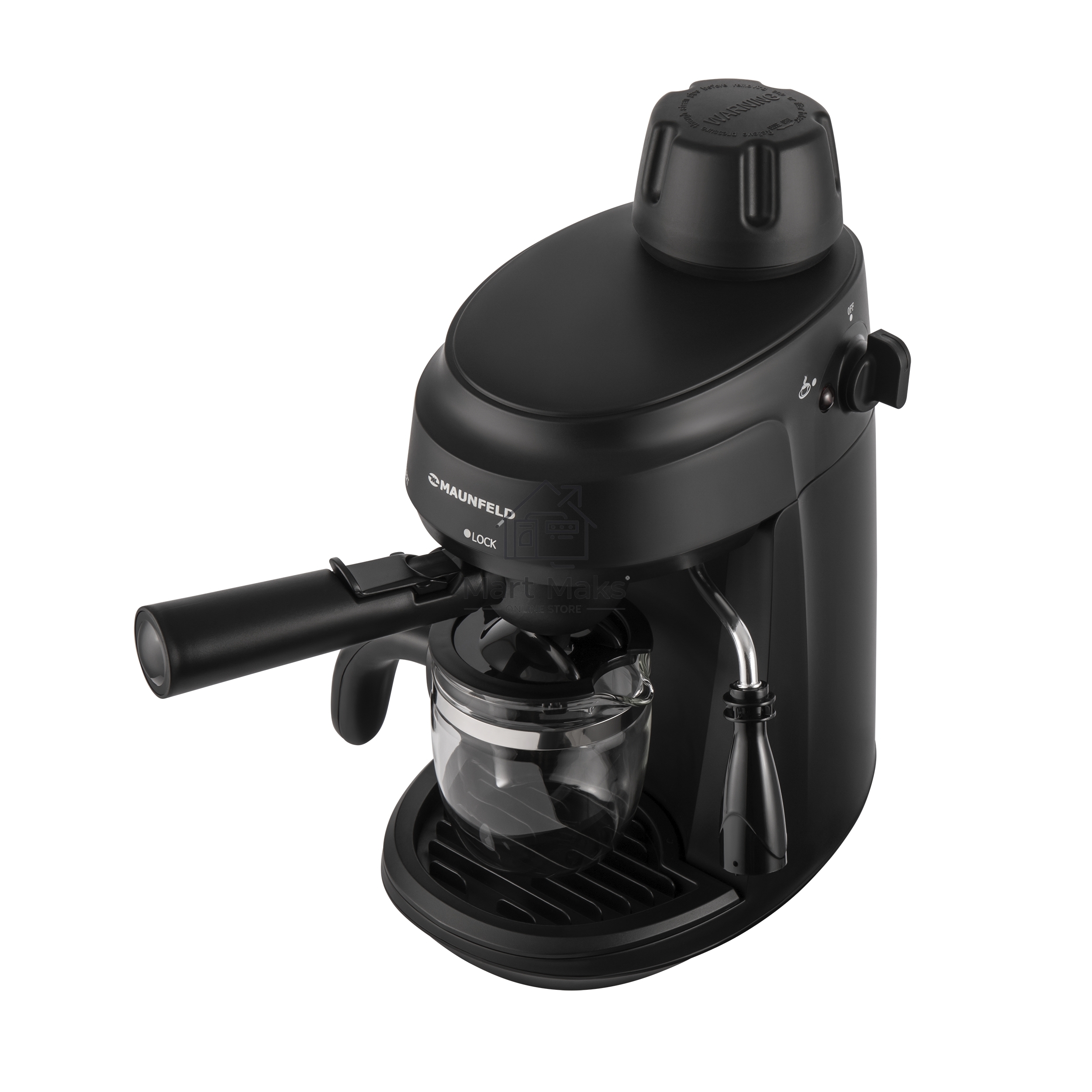 Кофемашина рожковая Maunfeld MF-733BK черный, исп. кофе - молотый, 0.24 л, 870 Вт, 4 бар.