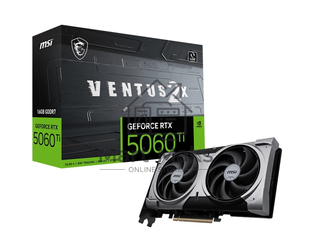 Видеокарта MSI PCI-E 5.0 RTX 5060 Ti 16G VENTUS 2X OC PLUS NVIDIA GeForce RTX 5060TI 16Gb 128bit GDDR7 2617/28000 HDMIx1 DPx3 HDCP Ret