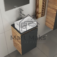 Комплект для ванной, 4 предмета (тумба Bau 40, графит + раковина BAU Hotel mini 37х23 + смеситель Hotel Still, выпуск клик-клак, хром)