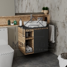 Тумба Bau Dream Blackwood 60 правая, графит, раковина BAU Hotel 51х39, мрамор, смеситель для раковины высокий Hotel Still, нержавеющая сталь
