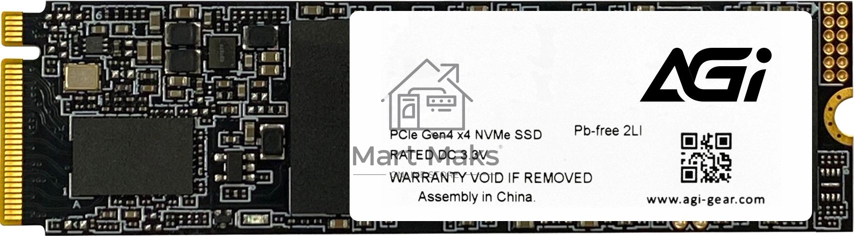 Накопитель SSD AGI AGI2T0G43AI818, 2Tb, PCIe 4.0 x4, M.2 2280, NVMe, R/W 5200/4700