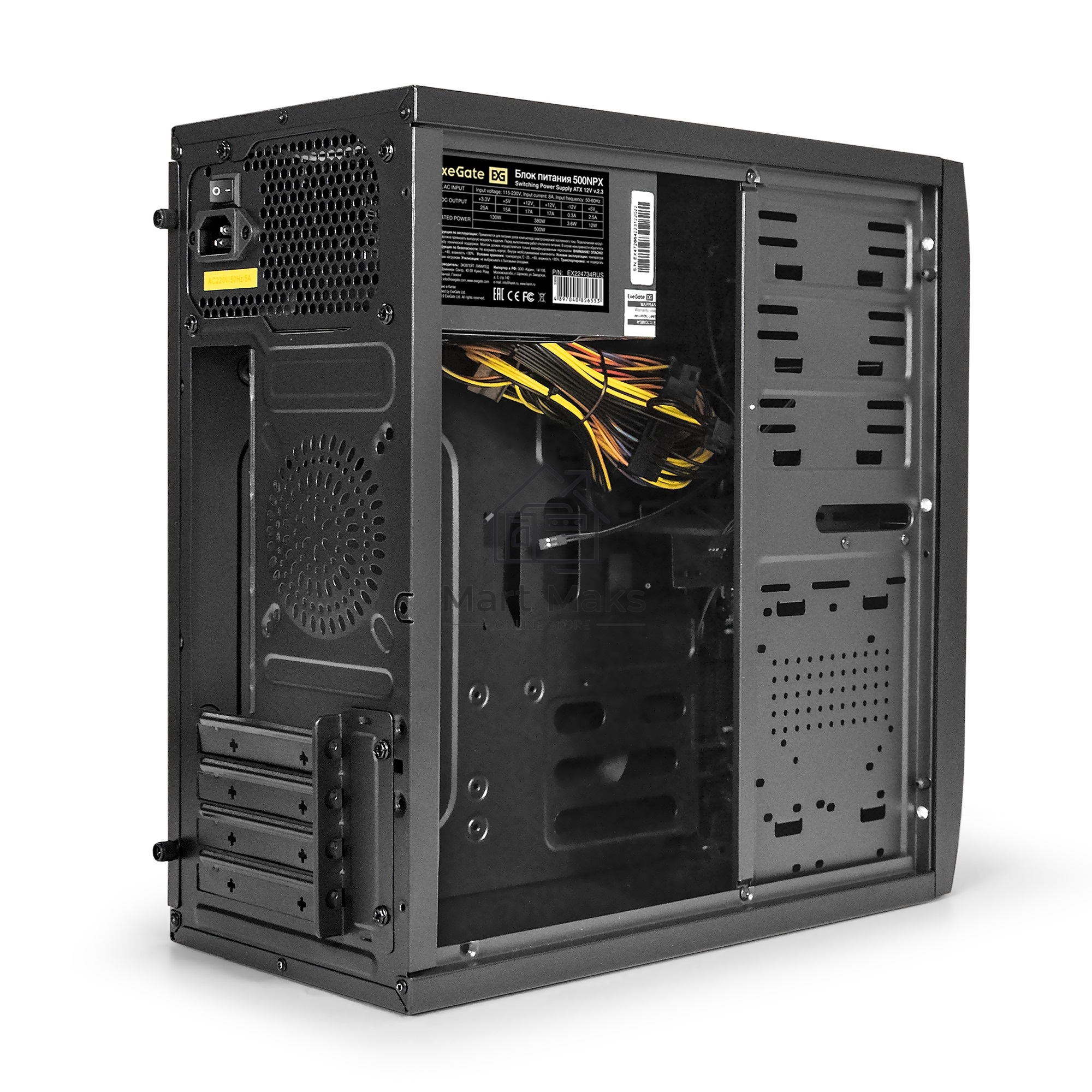 Компьютерный корпус Minitower ExeGate mEVO-7807-NPX500 (mATX, БП 500NPX 12см, 1*USB+1*USB3.0, черный 1x12см с RGB подсветкой)