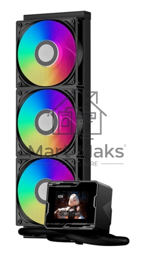 Система охлаждения Water Cooling System PCCooler GT360M ARGB Display BK (300W, 360mm, LED temp., Black, ARGB/Fans: 3x120mm, 75.8CFM, 33.7dBA, 2200RPM/Pump height 85mm, 15dBA, 2600RPM, Rad thickness 27mm/S: 1851, 1700, 1200, 115X, AM5, AM4)