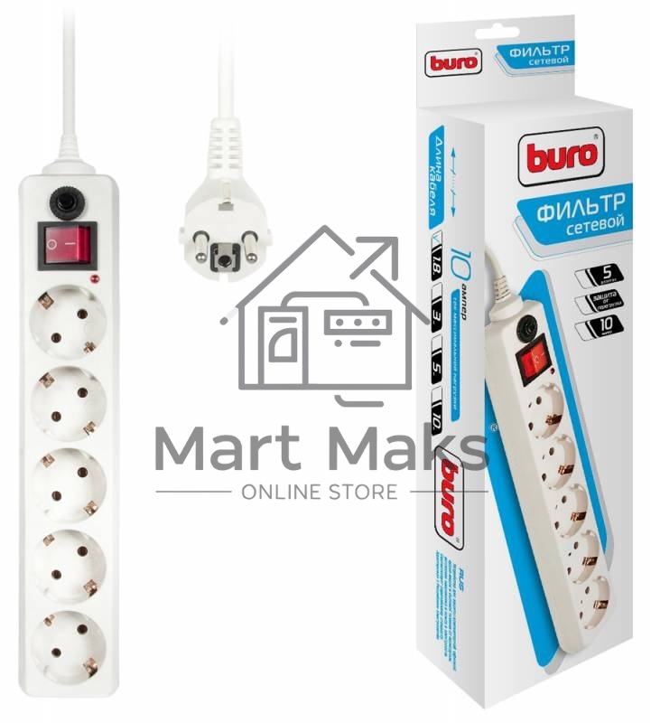 Сетевой фильтр Buro 500SH-1.8-W 1.8м (5 розеток) белый (коробка)
