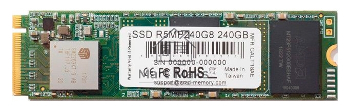 Накопитель SSD AMD Radeon R5MP240G8, 240Gb, M.2 2280, PCIe 3.0 x4, NVMe, R/W 2100/1000