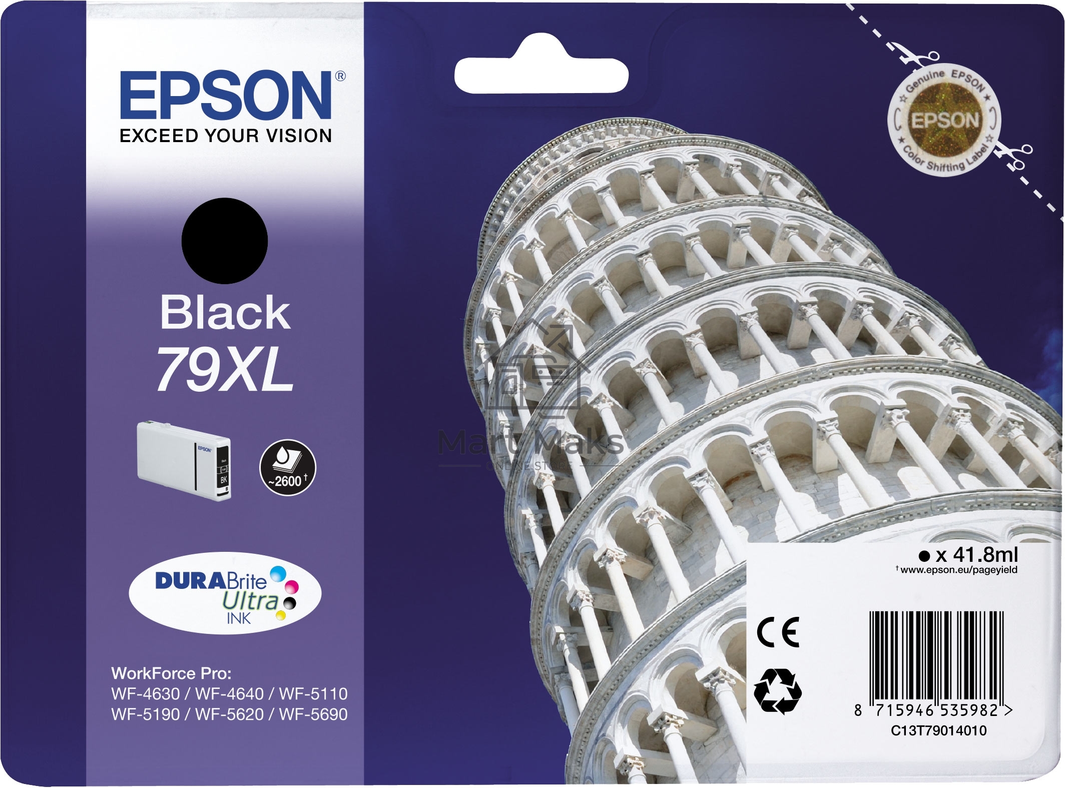 Картридж струйный EPSON T7901 черный повышенной емкости для WF-5110DW/WF-5620DWF