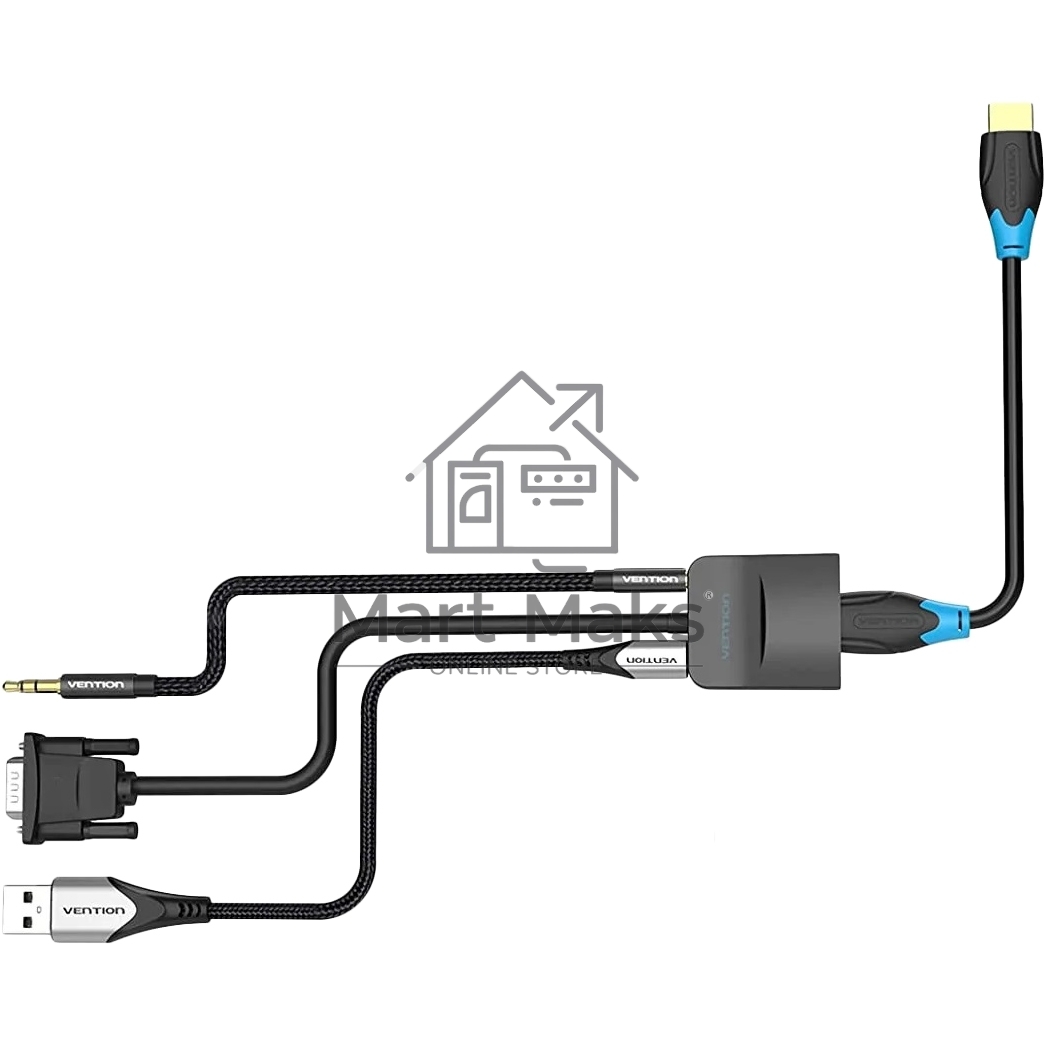 Мультимедиа конвертер Vention VGA + аудио > HDMI, гибкий, черный