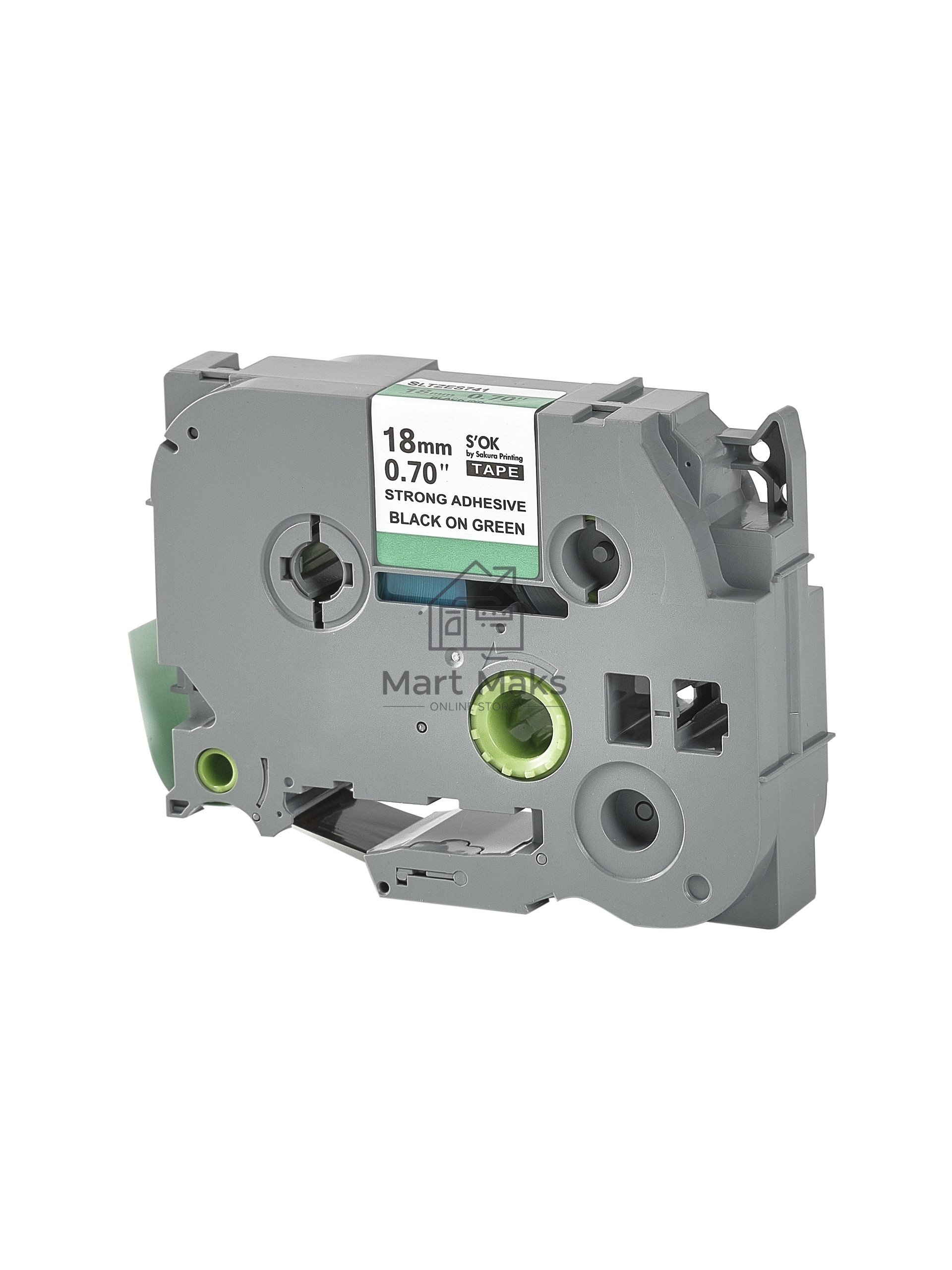 Кассета с лентой S'OK by Sakura Printing TZES741 для Brother, черный на зеленом, 18мм/8м, наклейка