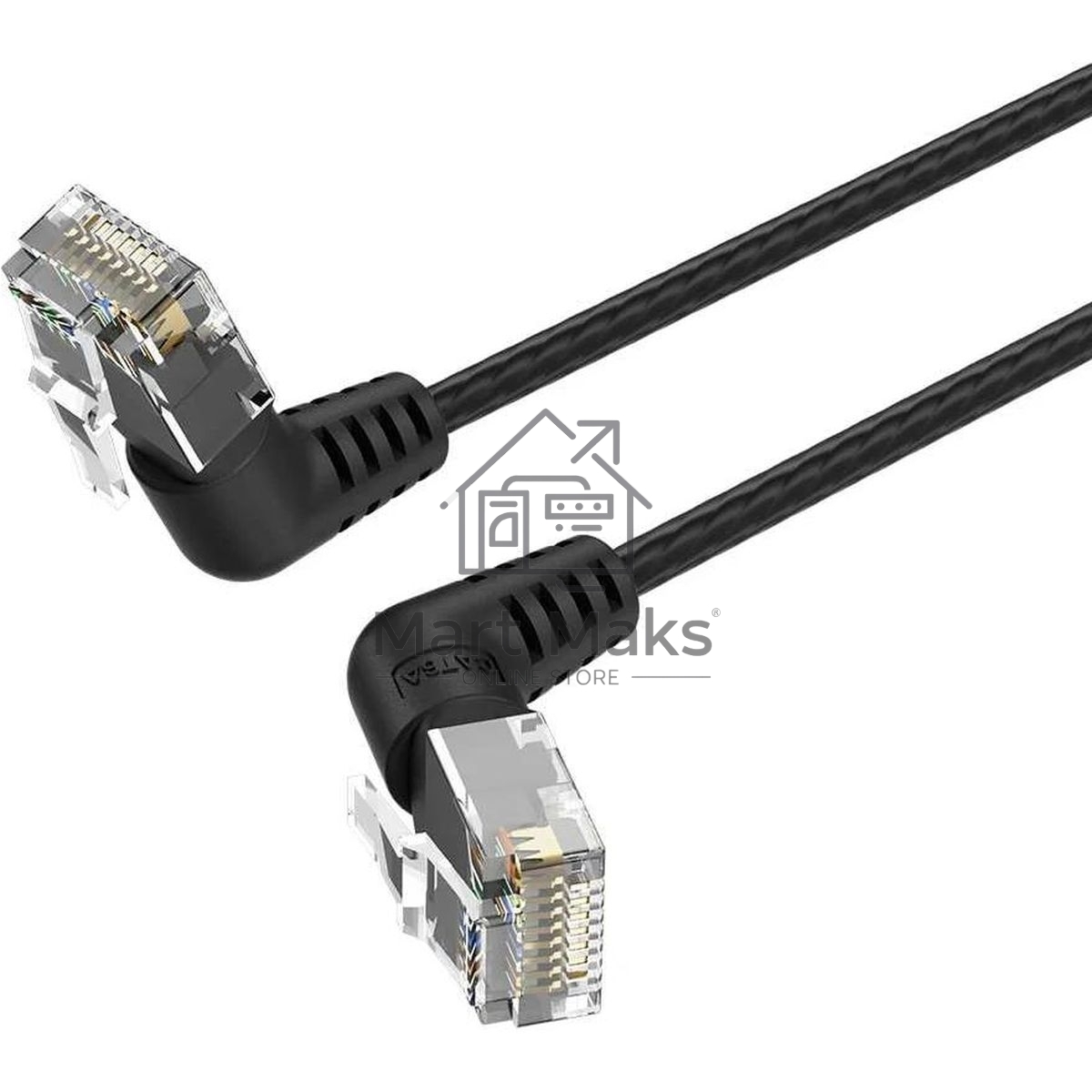 Патч-корд Vention прямой UTP cat.6a, RJ45 угол 90 - 1м. черный