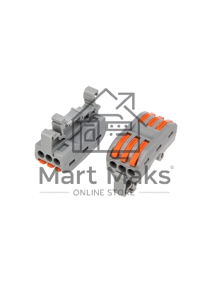 Клемма СМК 222-423D проходная 3-полюсная, с креплением на DIN-рейку (0,08-4 мм²), серая (5 шт./уп.) Rexant